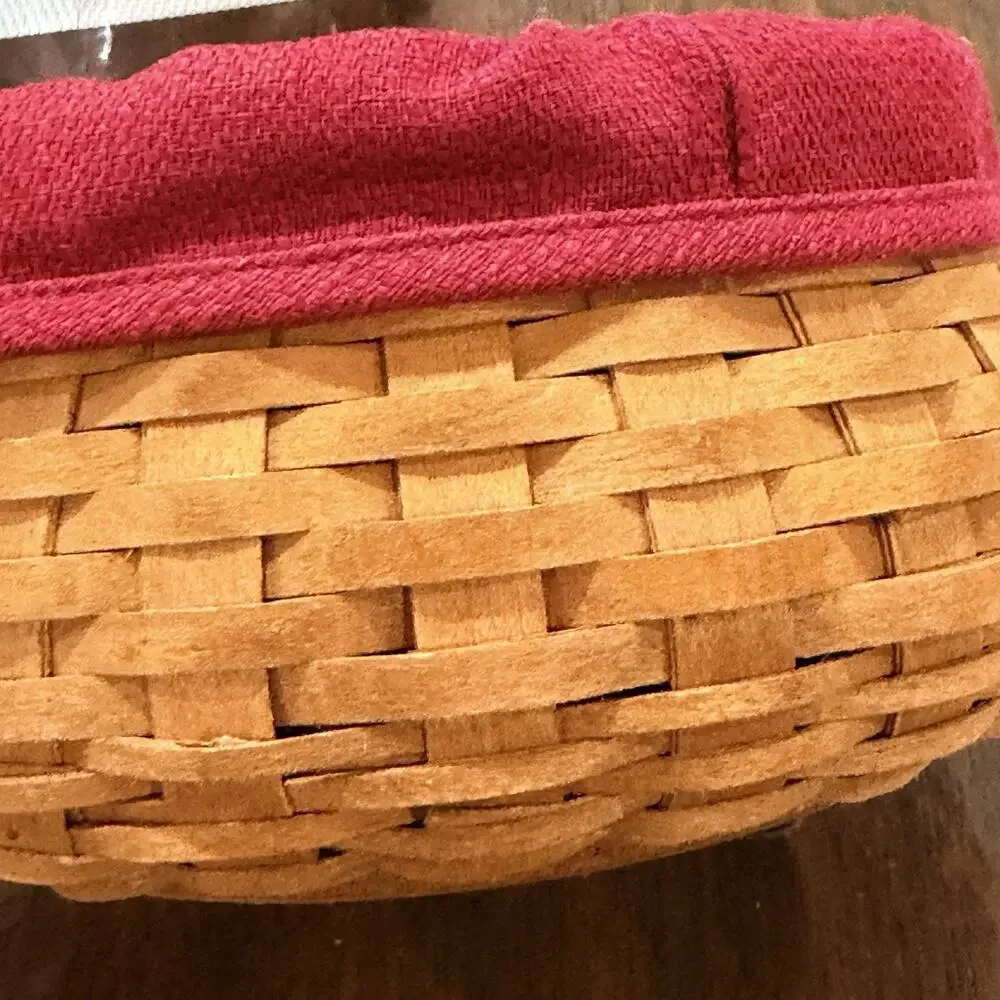 Longaberger 2004 Round Small Basket 6” With Inserts But NO LID Red Liner